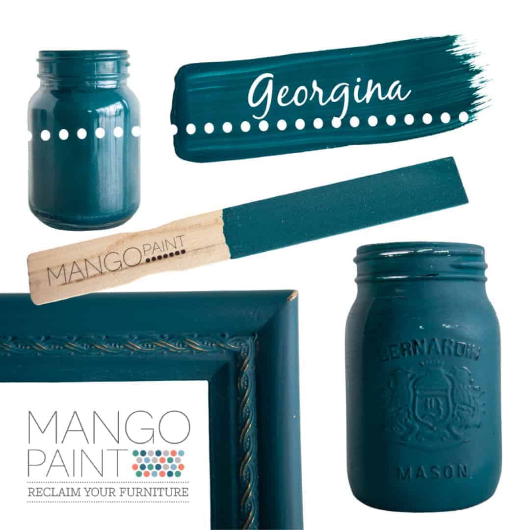 Collage of items painted in Mango Paint colour Georgina