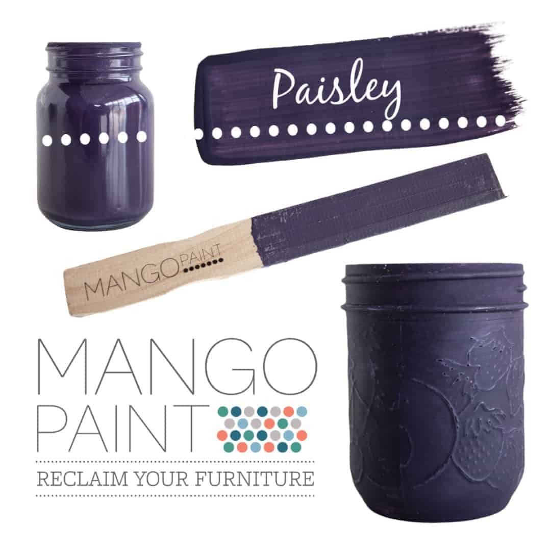 Collage of items painted in Mango Paint colour Paisley