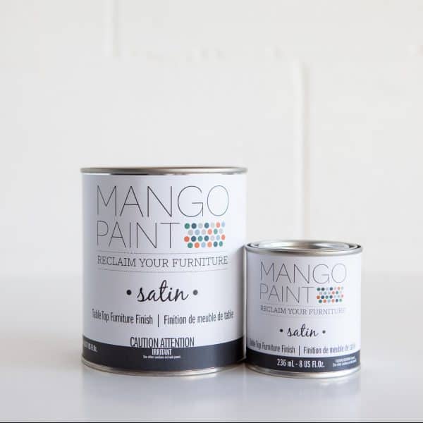 Quart and 1/2 pint sizes of Mango Paint Table Top Finish products in satin